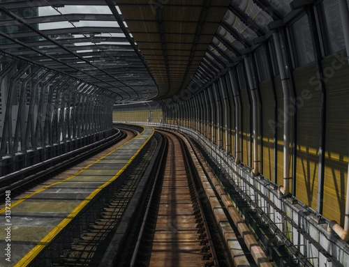 Metal subway train track way. Transportation concept.