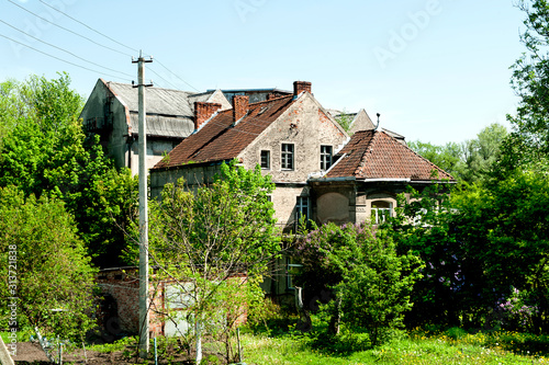 Old house with a red tiled roof. city landscape.Ancient architecture, Russia, Priozersk, Kaliningrad region