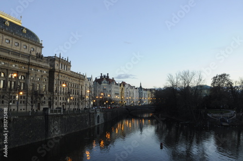 Street at sunset in Prague Czech Republic