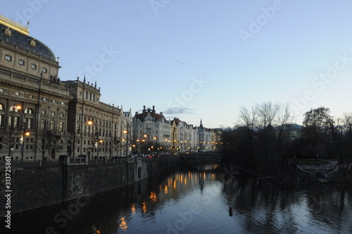 Street at sunset in Prague Czech Republic