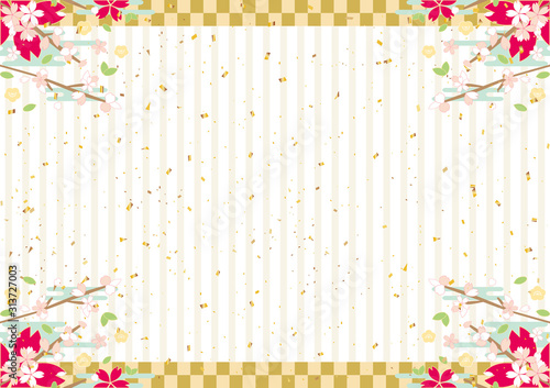 春　桜　金紙吹雪　ストライプ背景