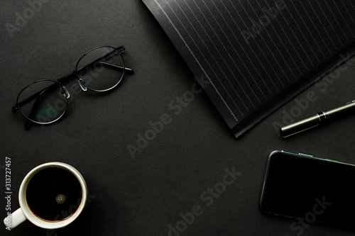 flat lay mockup image.office equipment on desk table.blank background empty space for text design studio creativity ideas for study,education,business modern accessories at workplace.blogging,blog 