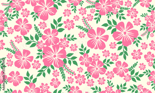 Beautiful pink flower pattern background for valentine, with unique leaf and floral design.