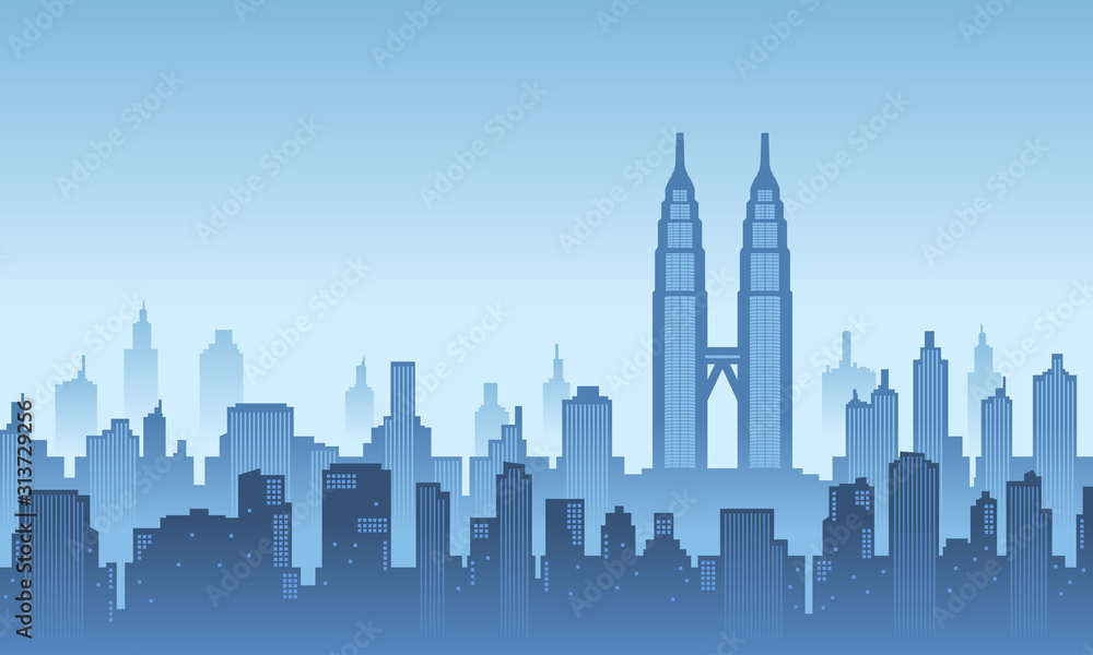 A illustration city vector background in the morning of Twin Tower Malaysia