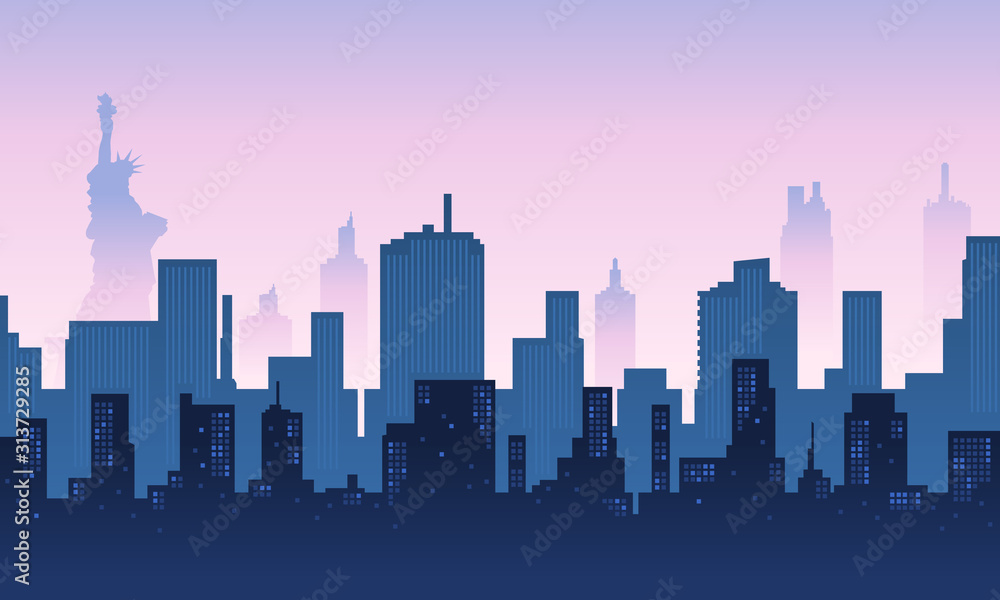 A illustration of Liberty Statue City Silhouette