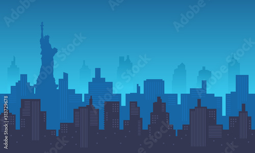 Liberty City silhouette with blue colour of buildings