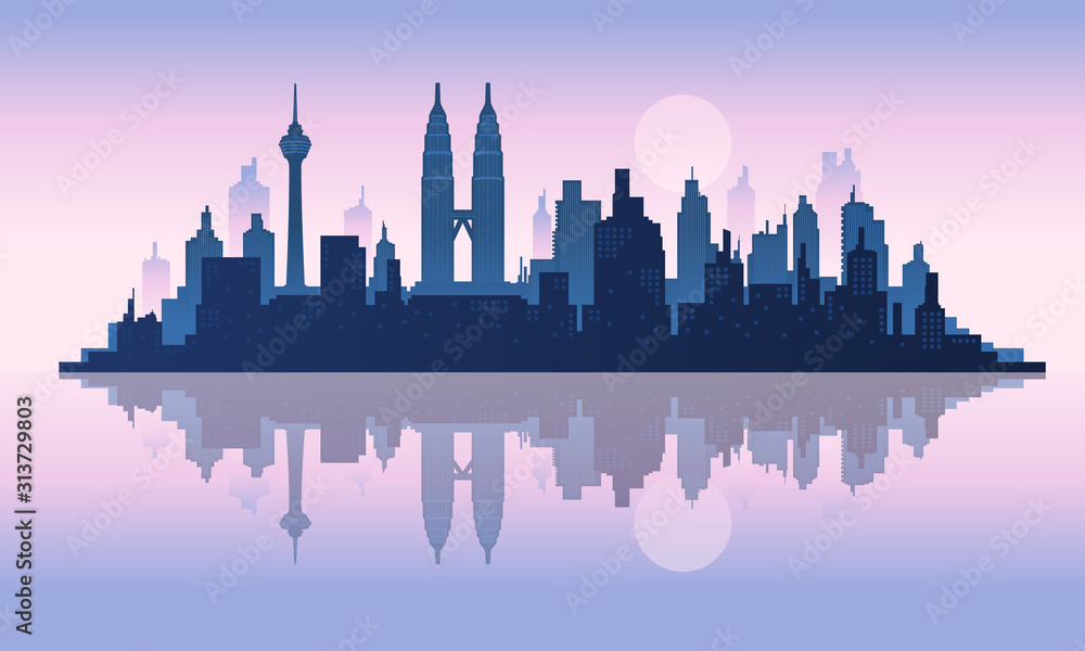 Reflection of city vector background of Petronas Tower and Twin Tower Malaysia