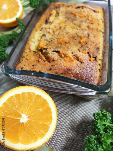 Background with amazing orange cake