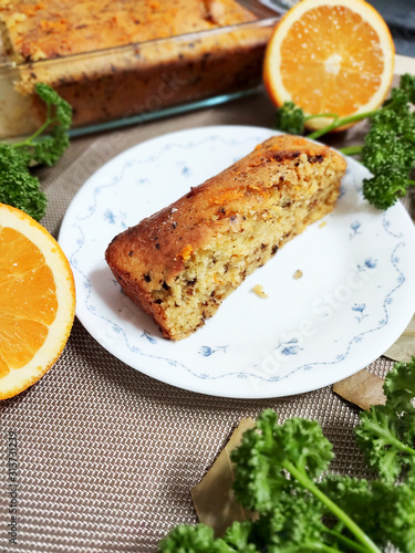 Fragrant slice of orange-coffee cake. Winter baking