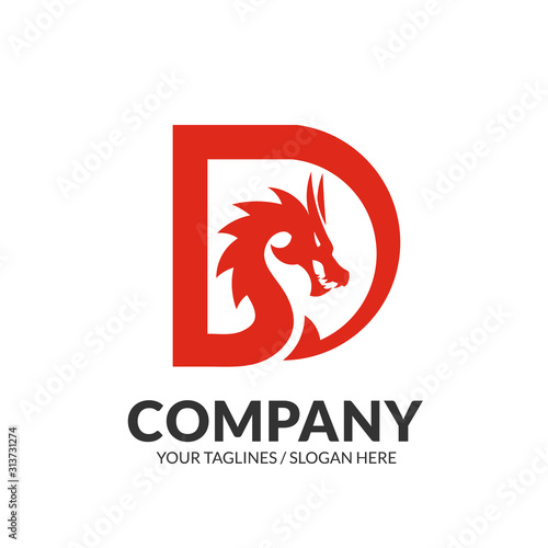 creative dragon with initial letter d logo concept