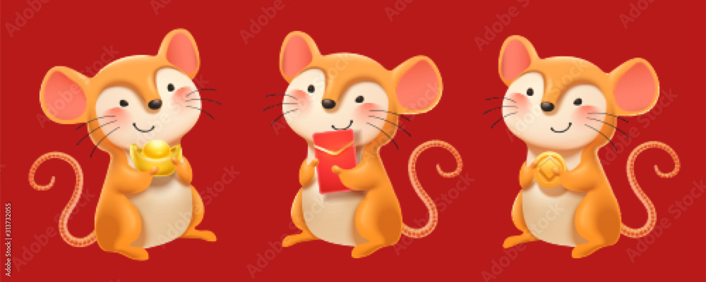 Obraz premium Brown mice holding red packet
