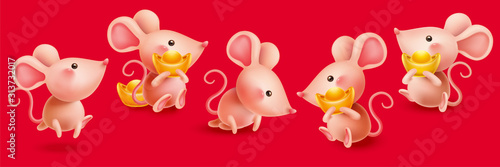 Cute mice holding gold ingots