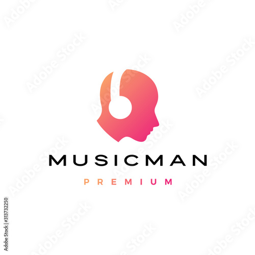 music man human head with headphone logo vector icon illustration
