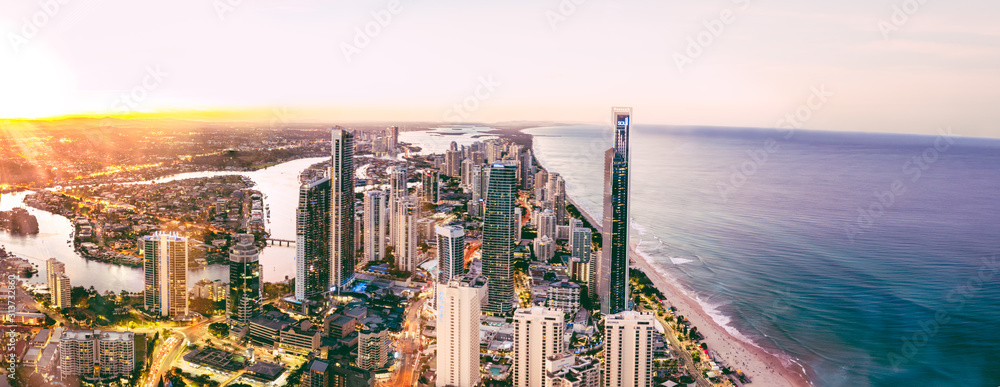 Fototapeta premium Surfers Paradise Gold Coast Queensland Australia skyline at sunset