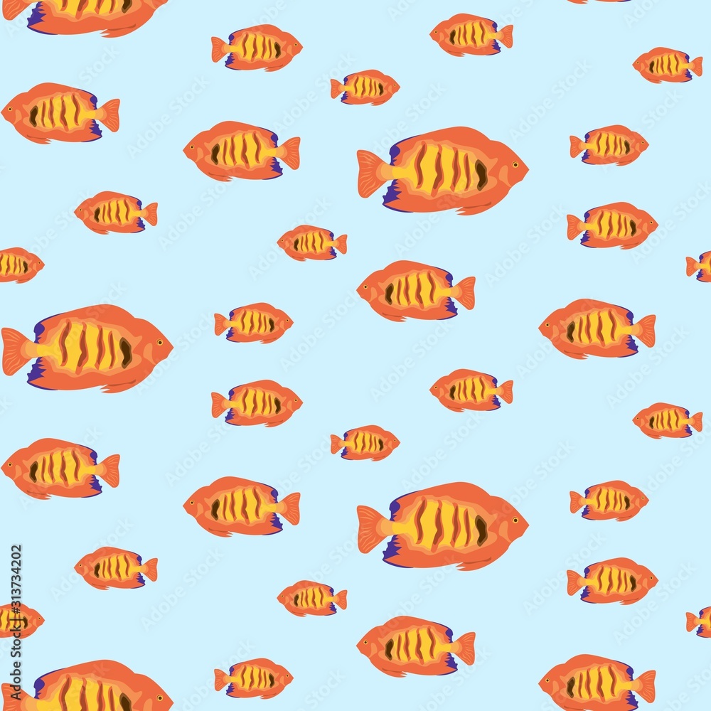 The vector seamless pattern. Cute fish pattern. Vector for wallpaper, child apron, fabric, textile pattern. Endless print. Background illustration vector. The vector seamless pattern. Cute fish pattern. Vector for wallpaper, child apron, fabric, textile pattern. Endless print. Background illustration vector.