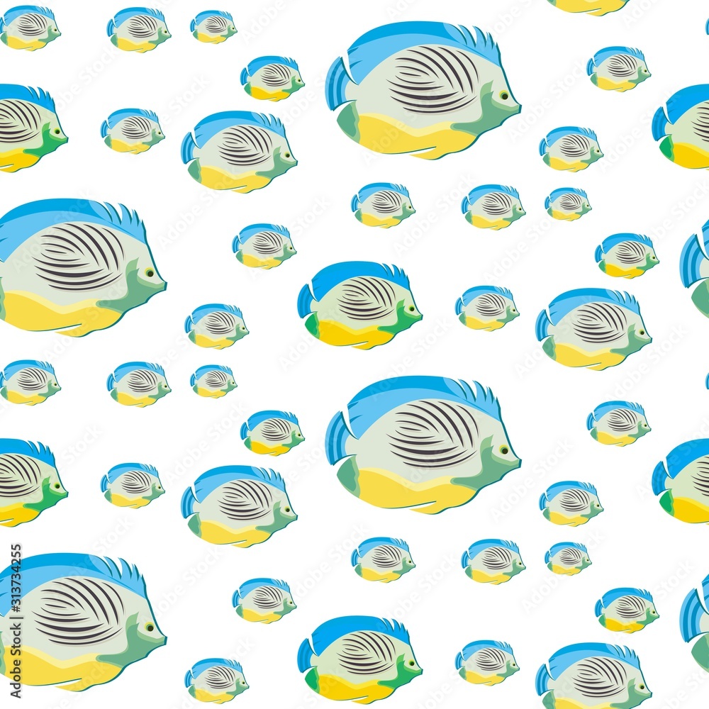 The vector seamless pattern. Cute fish pattern. Vector for wallpaper, child apron, fabric, textile pattern. Endless print. Background illustration vector. The vector seamless pattern. Cute fish pattern. Vector for wallpaper, child apron, fabric, textile pattern. Endless print. Background illustration vector.