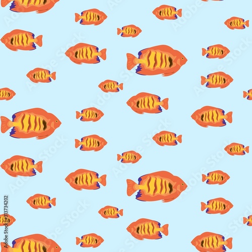 Fototapeta Naklejka Na Ścianę i Meble -  The vector seamless pattern. Cute fish pattern. Vector for wallpaper, child apron, fabric, textile pattern. Endless print. Background illustration vector.
