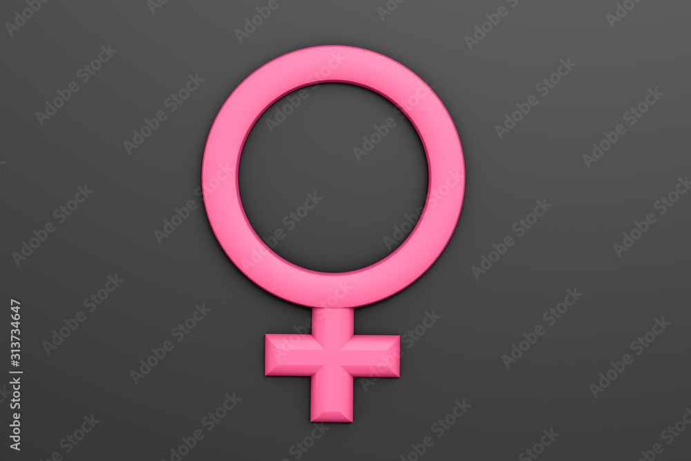 3d rendering of International Women's Day concept with women gender symbol. Pink women symbol sign on black background. March 8th 3d rendering of International Women's Day concept with women gender symbol. Pink women symbol sign on black background. March 8th