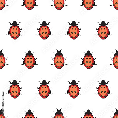 The vector seamless pattern. Cute ladybug pattern. Vector for wallpaper, child apron, fabric, textile pattern. Endless print. Background illustration vector.