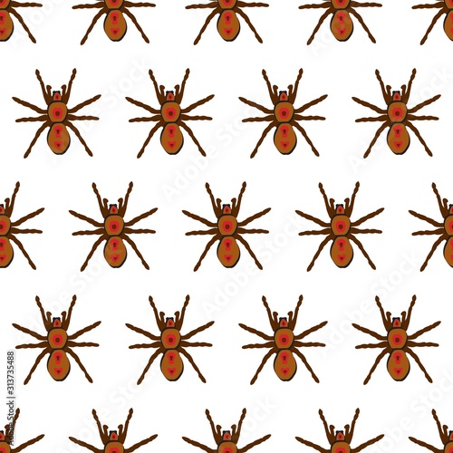 The vector seamless pattern. Cute tarantula pattern. Vector for wallpaper, child apron, fabric, textile pattern. Endless print. Background illustration vector.