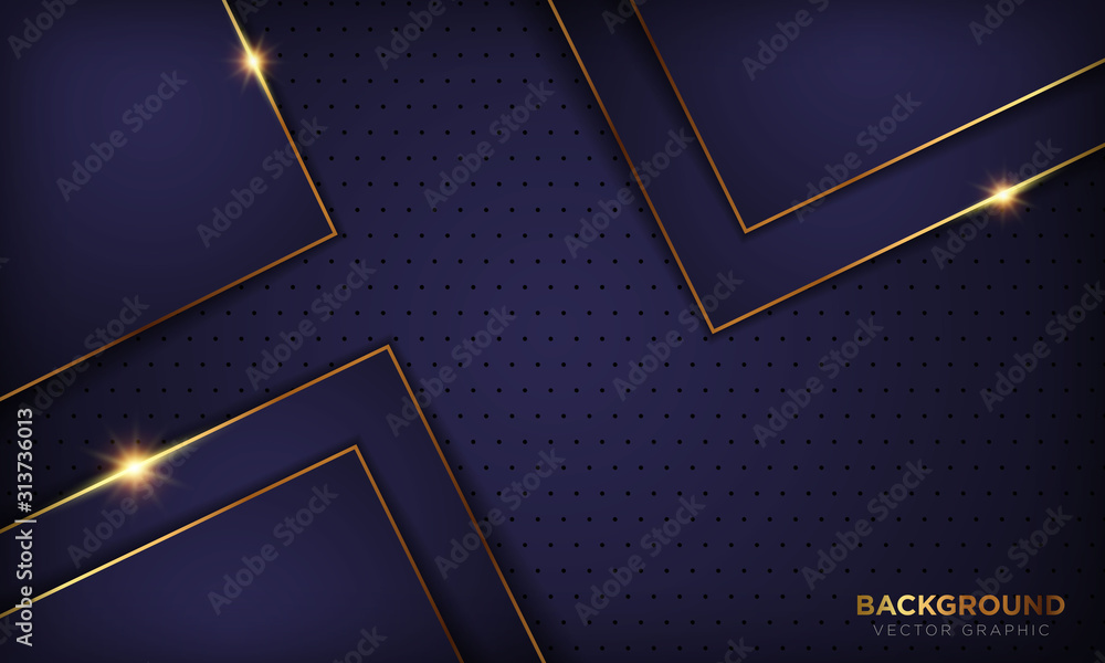 Dark luxury abstract purple paper shapes background with golden line decoration. Texture with golden shiny light. Vector illustration. Dark luxury abstract purple paper shapes background with golden line decoration. Texture with golden shiny light. Vector illustration.