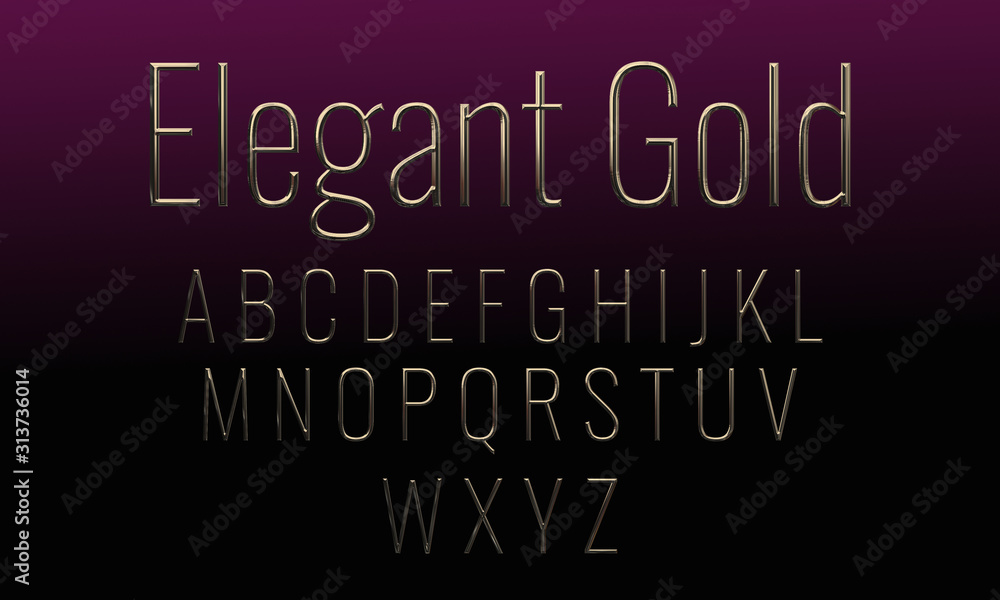 Alphabet letter set with metallic gold texture, thin typeface, golden abc, glossy metal typography, premium uppercase font design for logo, cover, invitation Alphabet letter set with metallic gold texture, thin typeface, golden abc, glossy metal typography, premium uppercase font design for logo, cover, invitation