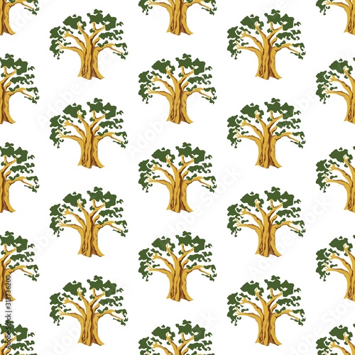 The vector seamless pattern. Cute baobab tree pattern. Vector for wallpaper, child apron, fabric, textile pattern. Endless print. Background illustration vector.