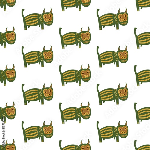 The vector seamless pattern. Cute cape buffalo pattern. Vector for wallpaper, child apron, fabric, textile pattern. Endless print. Background illustration vector.