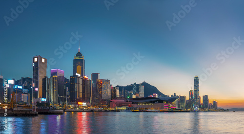 Panorama of Hong Kong city under sunset
