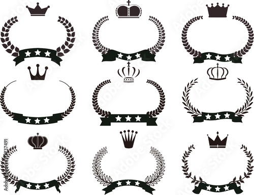 Monochrome Wide Round frame of Copper laurel and crown and Ribbo