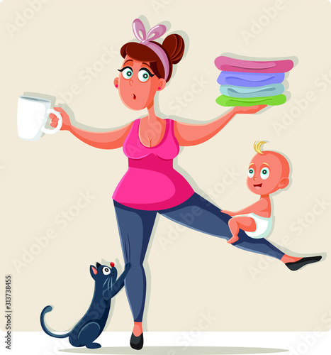 Busy Mom Feeling Overwhelmed with Household Chores