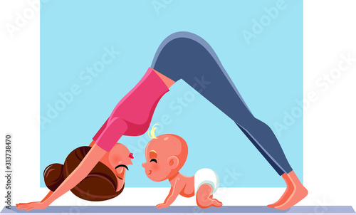 Mother Exercising with Her Baby on Yoga Mat