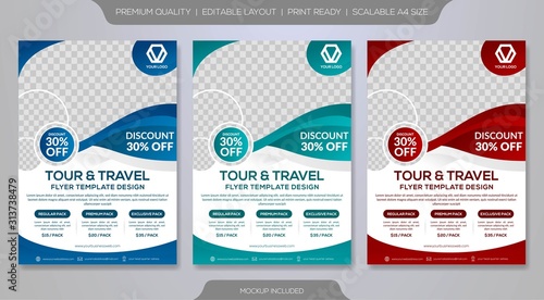 tour and travel flyer template with abstract style and modern concept layout, use for promotion kit and product presentation