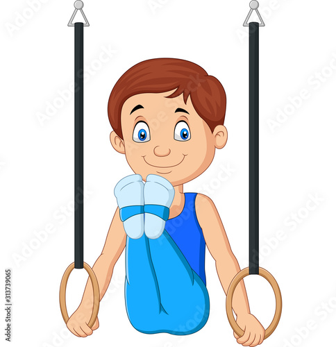 Cartoon boy doing gymnastics rings