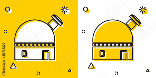 Black Astronomical observatory icon isolated on yellow and white background. Random dynamic shapes. Vector Illustration