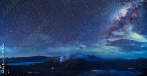 The milky way with Bromo mountain in Indonesia