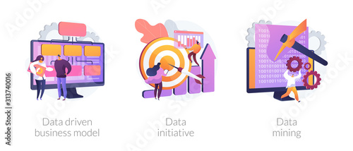 Machine learning and database systems. Computer science, code analysis. Data driven business model, data initiative, data mining metaphors. Vector isolated concept metaphor illustrations