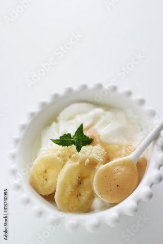 Vanilla Condense milk and Banana yogurt for healthy dessert 
