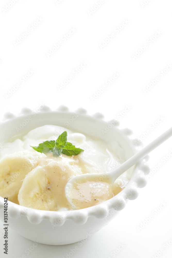 Vanilla Condense milk and Banana yogurt for healthy dessert Vanilla Condense milk and Banana yogurt for healthy dessert