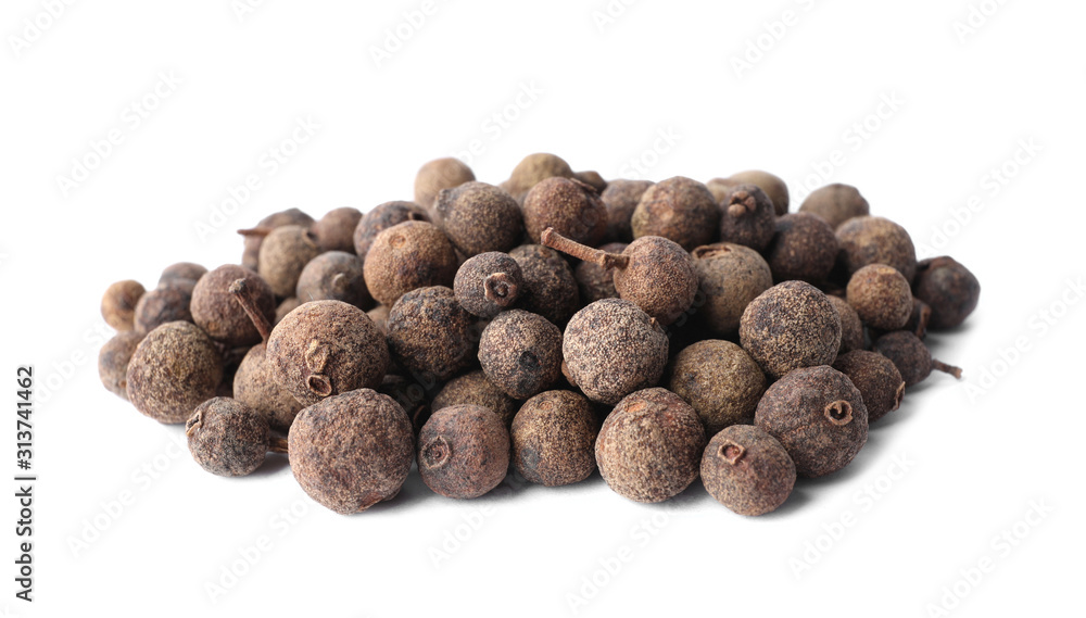 Heap of black pepper grains isolated on white Heap of black pepper grains isolated on white