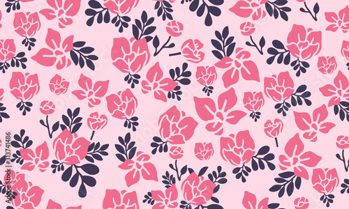 Pink flower pattern background for valentine, with leaf flower decor.