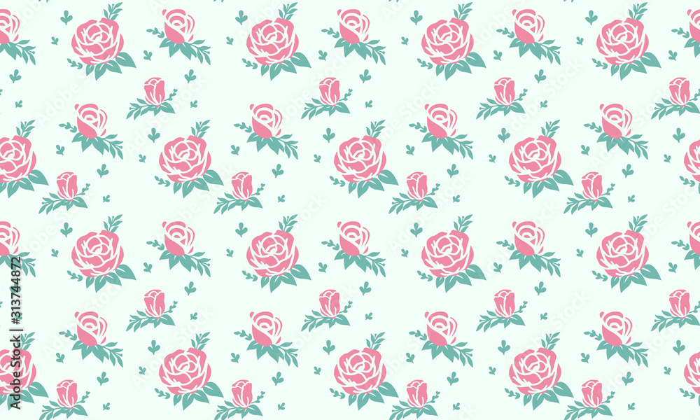 Beauty of pink rose flower pattern background for valentine, with leaf and flower design.