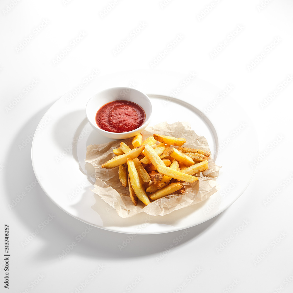 Fries or French Fries with Tomato Sauce Isolated