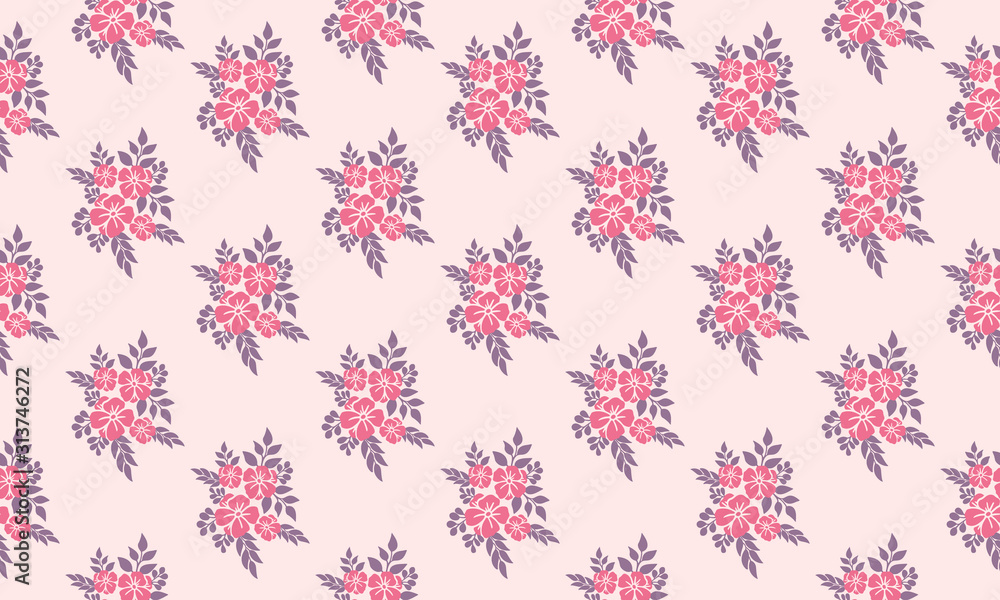 Unique and cute pink flower pattern background for valentine, with leaf and flower decor. Unique and cute pink flower pattern background for valentine, with leaf and flower decor.