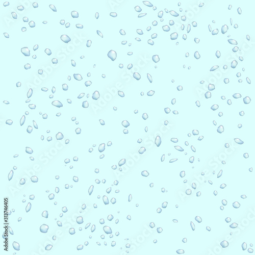 Universal texture of drops on glass. Background with condensation of water on the window. Rainy day view in blue tones