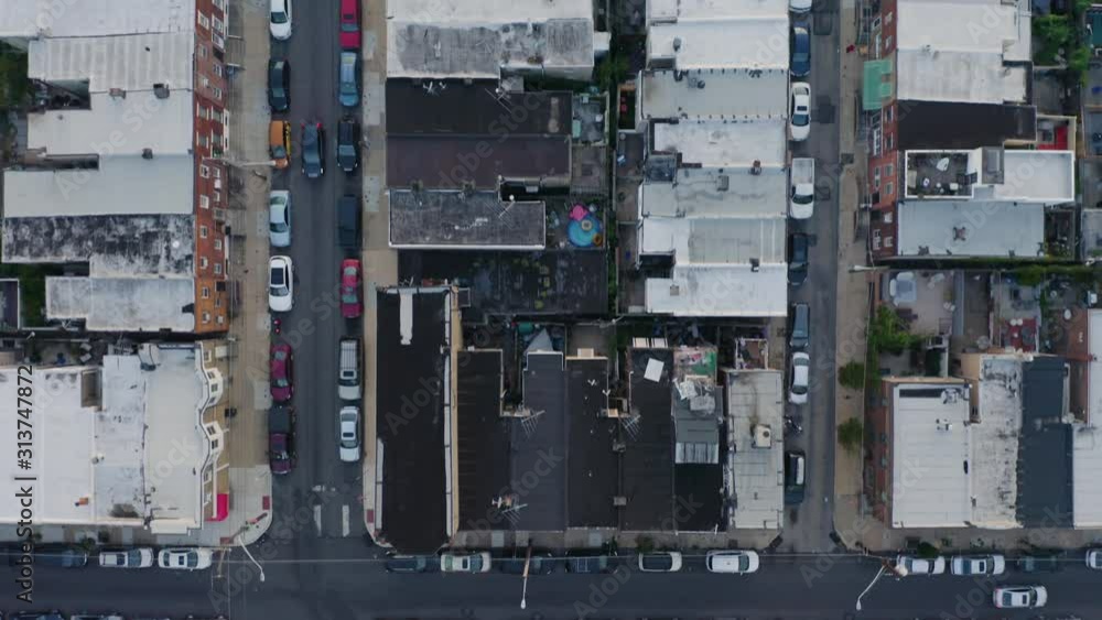 Top down aerial over busy urban streets and city blocks. Philadelphia, United States. Top down aerial over busy urban streets and city blocks. Philadelphia, United States.