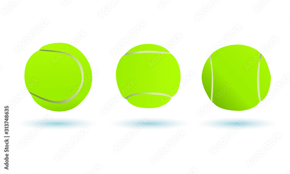 tennis ball icons, with shadow, on a white background