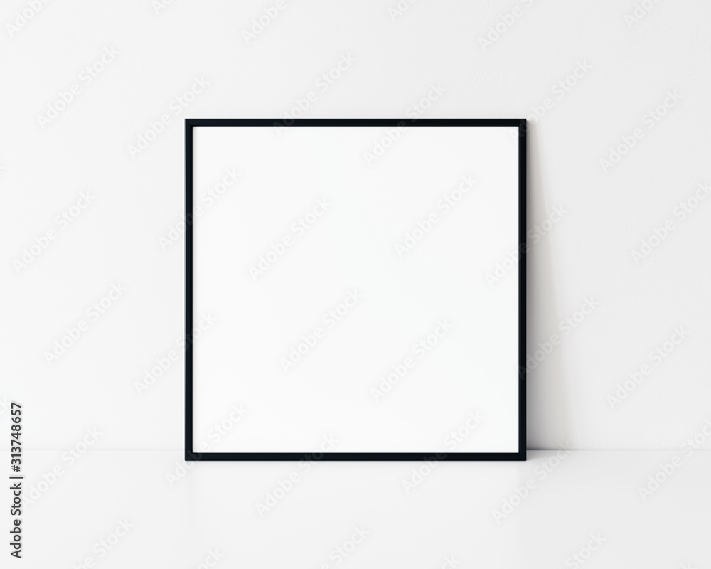 Square black thin frame mockup. Minimal square black frame. Black slim frame mock up 3d illustrations. - obrazy, fototapety, plakaty 