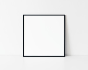 Square black thin frame mockup. Minimal square black frame. Black slim frame mock up 3d illustrations.