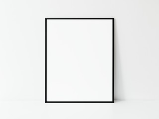 Vertical black thin frame mockup. Minimal black frame. Black slim frame mock up 3d illustrations.
